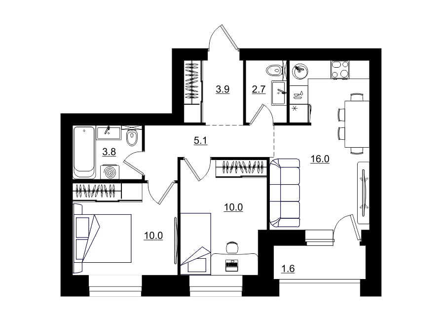планировка квартиры 53 м2